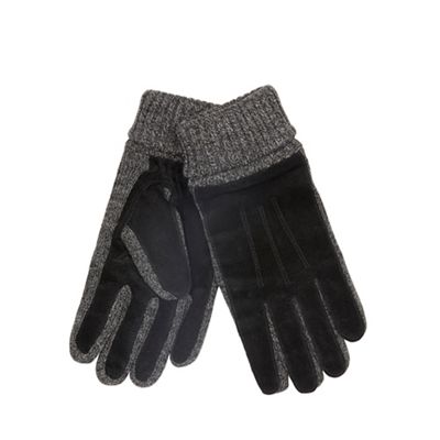 The Collection Black twisted knit suede gloves